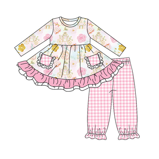 6.3 custom each style moq 5eta 4-5week Sibling Sister floral pink grid girls outfits and dress and baby romper and jumpsuit match family design