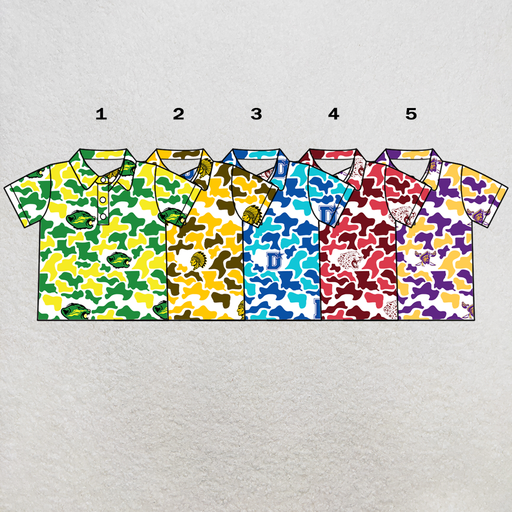 custom moq 5 mix size XY070107 Baby Boys Camouflage Print Short Sleeve Button Polo Shirt Top Team Outfit