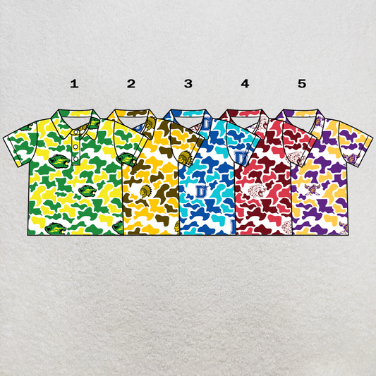 custom moq 5 mix size XY070107 Baby Boys Camouflage Print Short Sleeve Button Polo Shirt Top Team Outfit