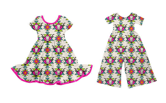 25.9.19 custom each style moq 8 eta 6-8week Sibling Sisters cow head baby girl long sleeve dress and jumpsuit match family design