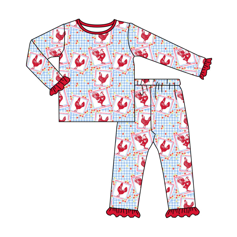 6.8 custom each style moq 5eta 4-5week hen red girls long sleeve pants pajamas sets