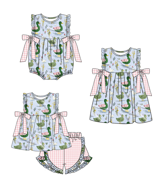 26.1.21 custom each style moq 5 eta 6-8week Sibling Sister duck baby short sleeve shorts sets and romper and dress match design