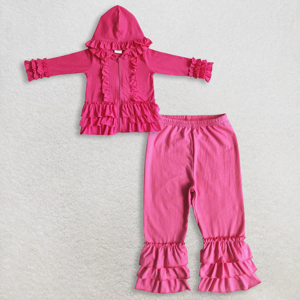 RTS NO MOQ Sibling baby girl clothes lace pink hooded long-sleeved sets and top and pants