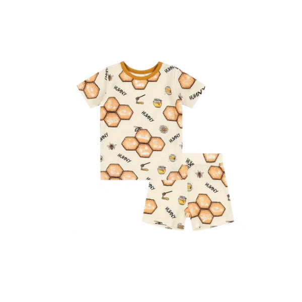 5.16custom each style moq 5eta 4-5week Sibling Sister honey bee hive print gold boys outfits and baby romper match family design