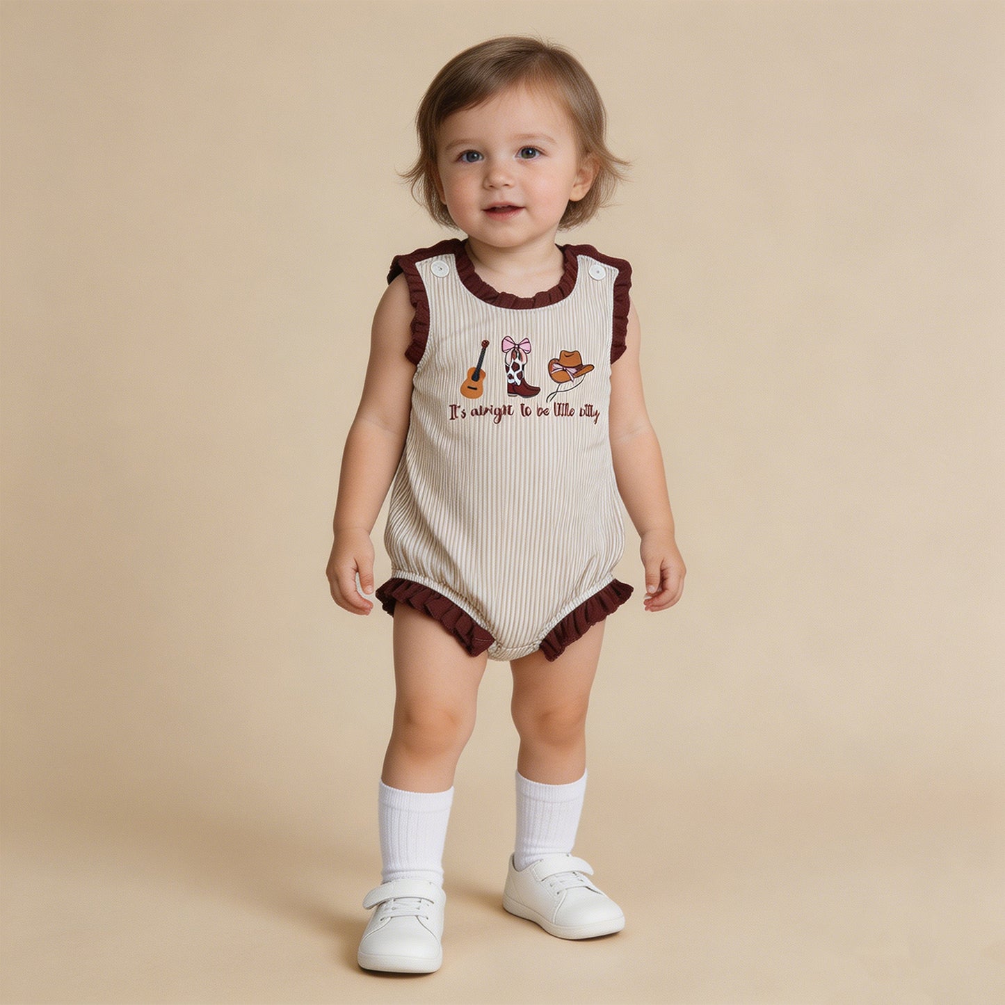 RTS NO MOQ milk silk SR3336 Infant Girls Cute Cowboy Element Boot Hat Romper