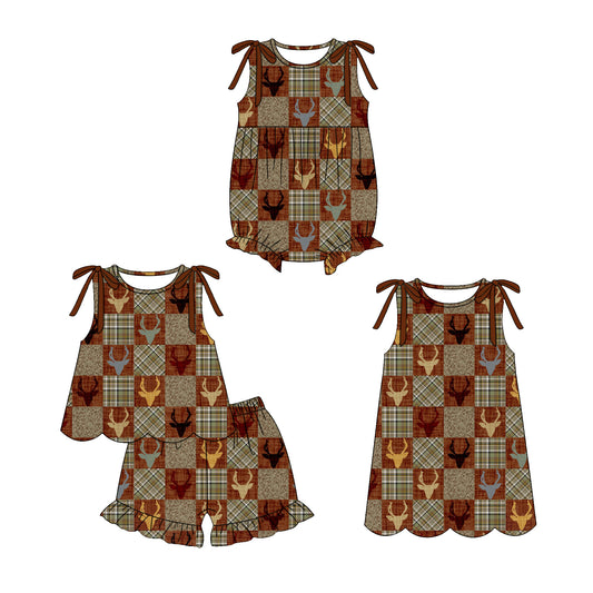 3.30 Custom moq 5 mix size Sibling Baby Girl's Checked Sleeveless Top And Short Set Cute Romper Dress for Summer