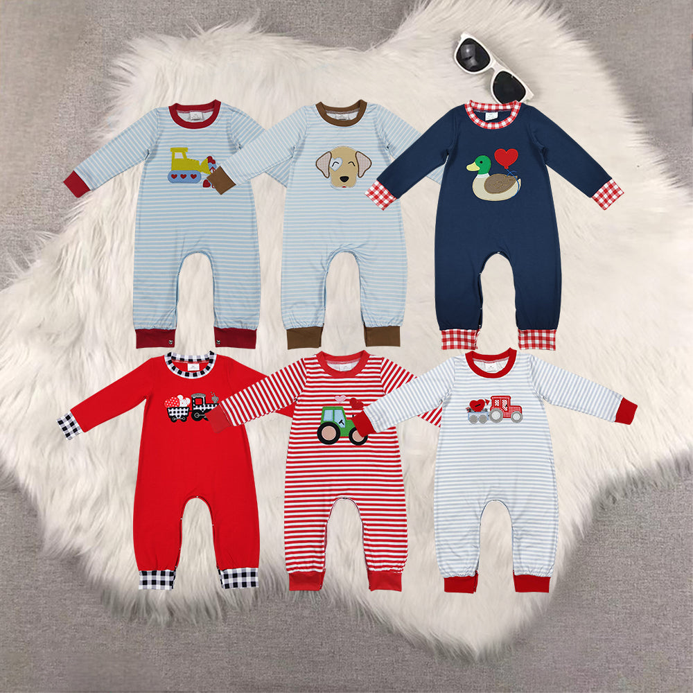 RTS NO MOQ Sibling Baby Boy clothes Embroidery valentine love long-sleeved rompers
