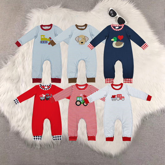 RTS NO MOQ Sibling Baby Boy clothes Embroidery valentine love long-sleeved rompers