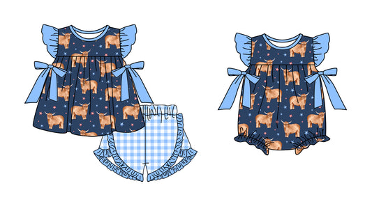 3.25 custom each style moq 5eta 4-6week Sibling Sister alpine baby girl short sleeve shorts sets and romper match design