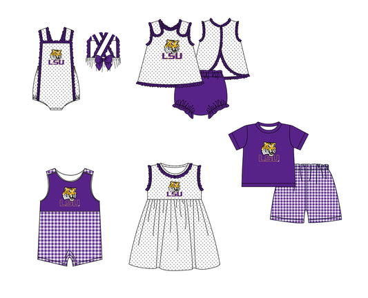 Custom moq 5 mix size milk silk summer teams Purple Polka Dot Baby Romper Set Short-Sleeved Thong Dress for Girls And Short-Sleeved Shorts for Boys Cute Baby Outfit Combination