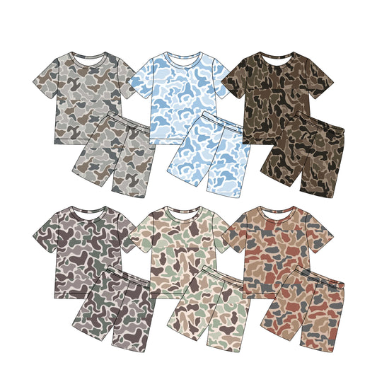 Custom moq 5 mix size Sibling Baby Girls Camouflage Short-Sleeved Top And Shorts Set Cute Outfit for Little Ones