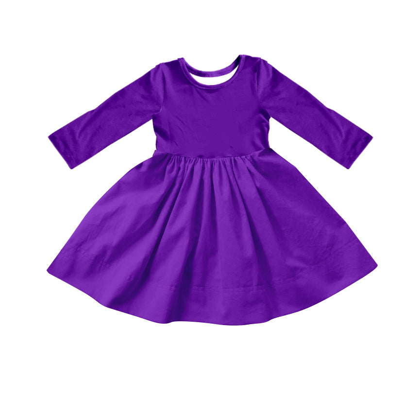 Custom moq 5 Girls Blank Cotton Long Sleeve Dress Purple Long Sleeve Dress
