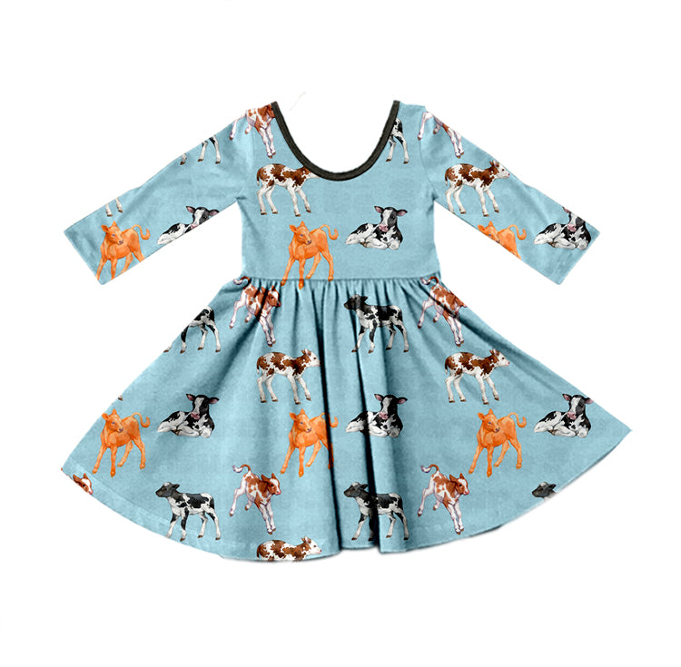 8.26 custom each style moq 5eta 4-6week Sibling Sister cow blue baby girl sets and dress match family design