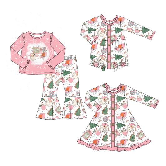 25.6.12 custom each style moq 5eta 4-6week Sibling Sisters Christmas pink baby girl long sleeve pants sets and dress and rompers match family design