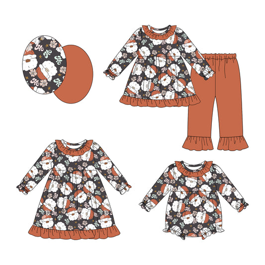 25.8.6 custom each style moq 5eta 4-6week Sibling Sisters Christmas baby girl long sleeve pants sets and dress and rompers match family design