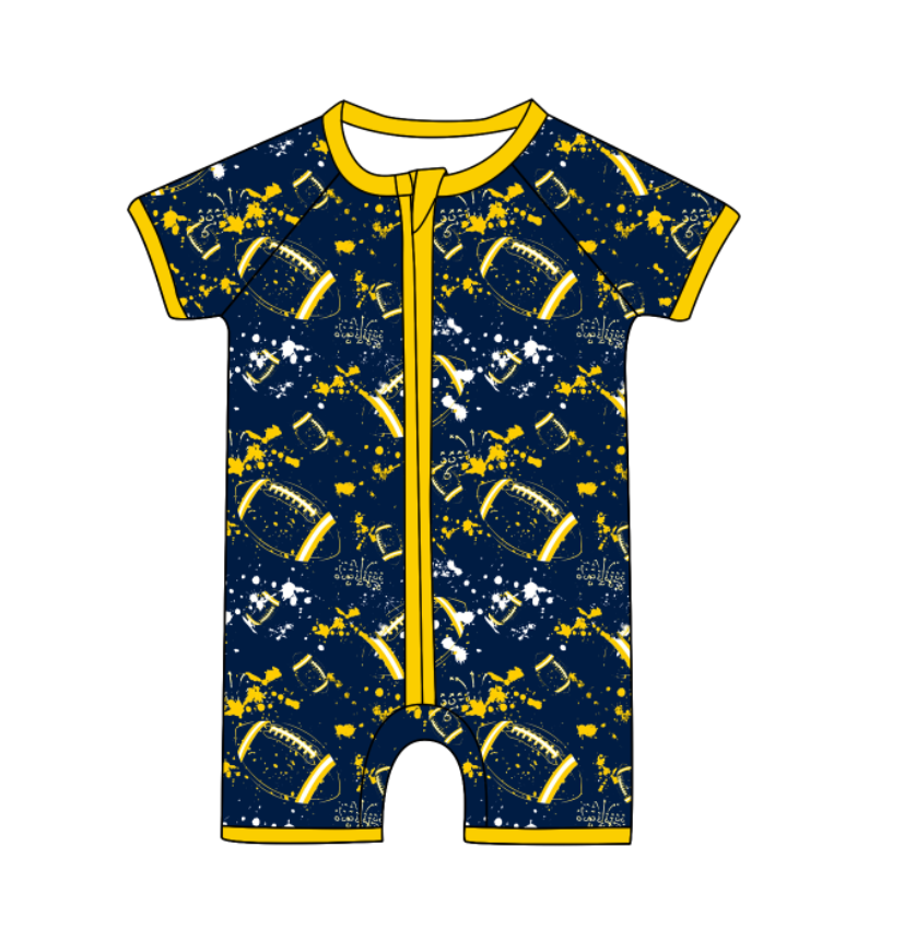 Custom moq 5 mix size milk silk summer teams Baby Football Short Sleeve Zipper  Romper