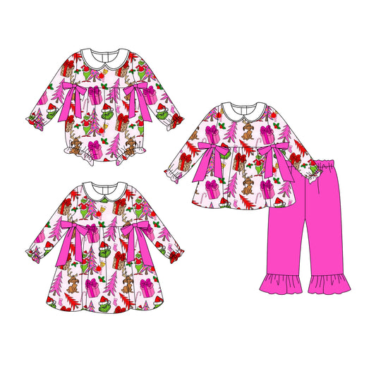 25.7.31 custom each style moq 5eta 4-6week Sibling Sisters Christmas baby girl long sleeve pants sets and dress and rompers match family design