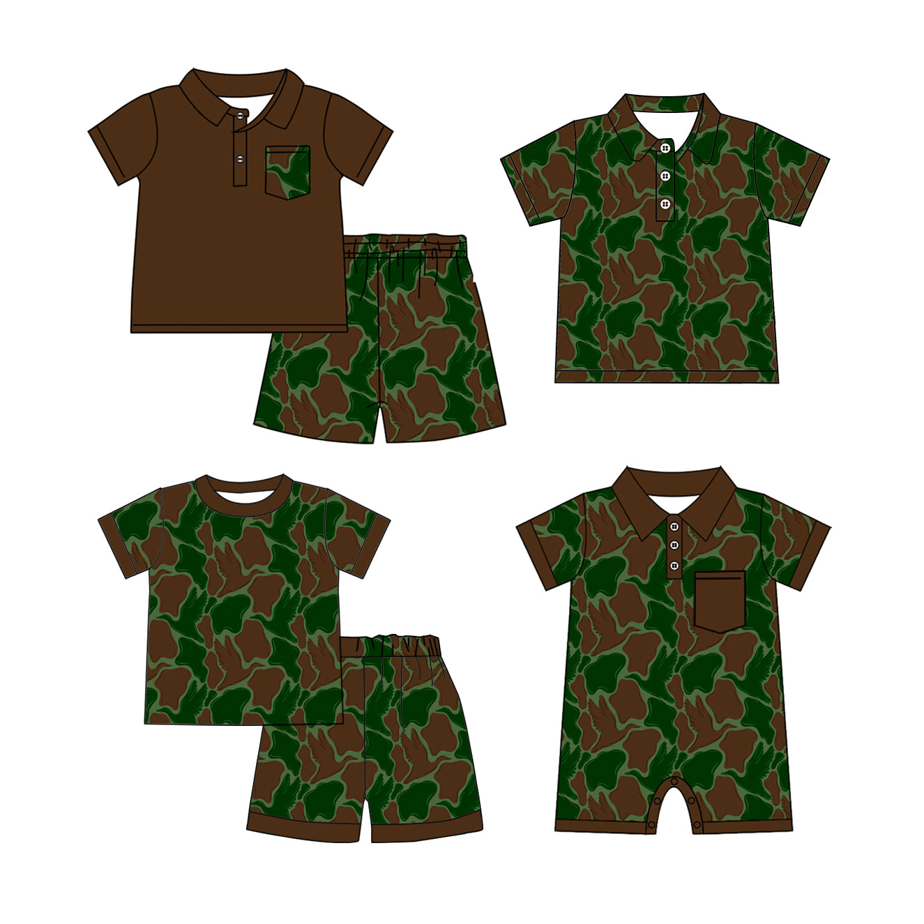 12.23 custom each style moq 5eta 4-6week Sibling Sister camouflage baby girl sets 1 and sets 2 and boy rompers and top match family design