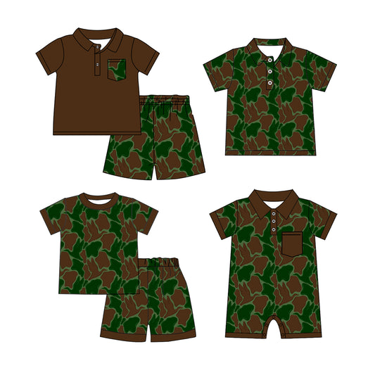 12.23 custom each style moq 5eta 4-6week Sibling Sister camouflage baby girl sets 1 and sets 2 and boy rompers and top match family design