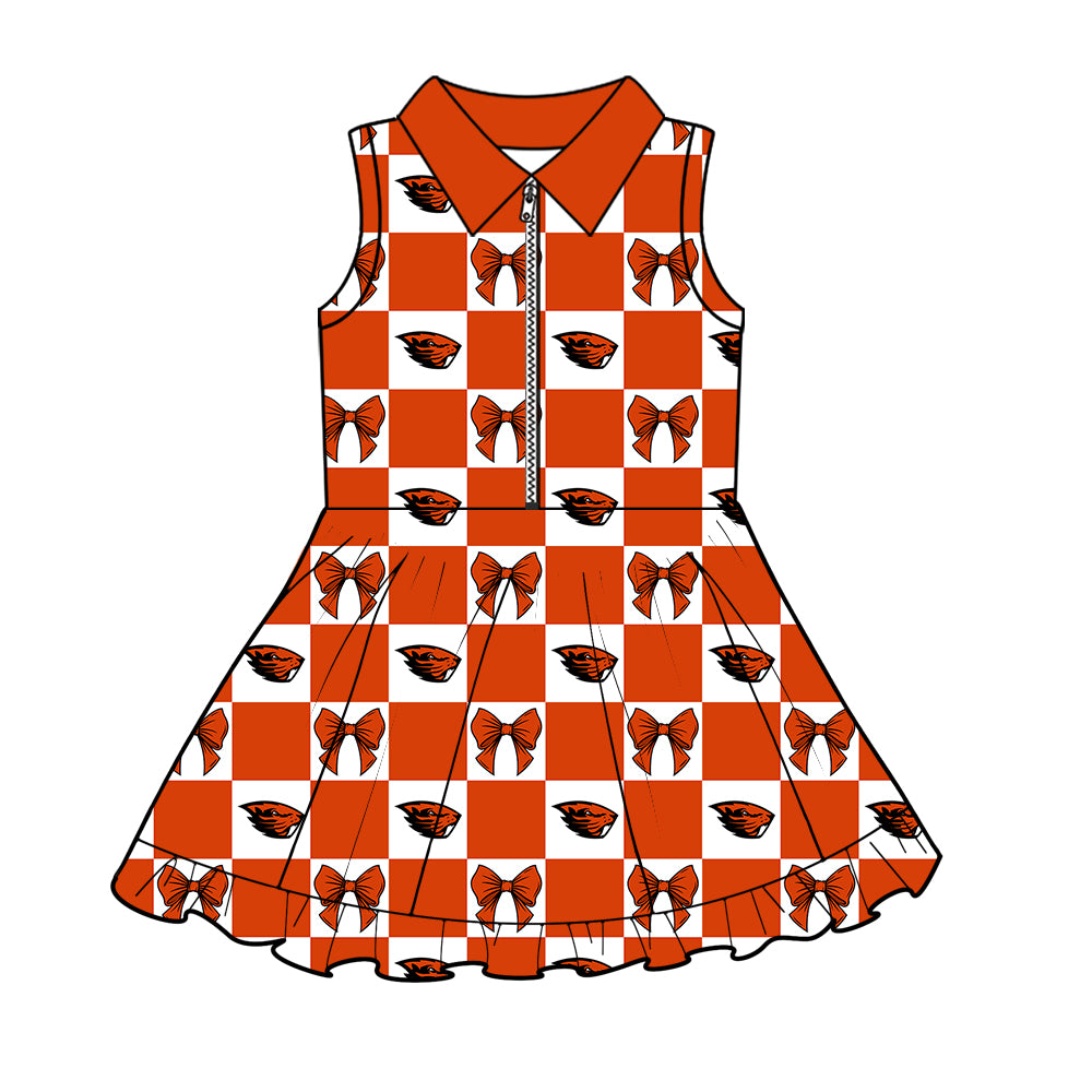 Custom moq 5 mix size Milk Silk Summer Girls' Set Animal Bow Print Plaid Sleeveless Skirt Three-Piece Set including a dress and shorts.