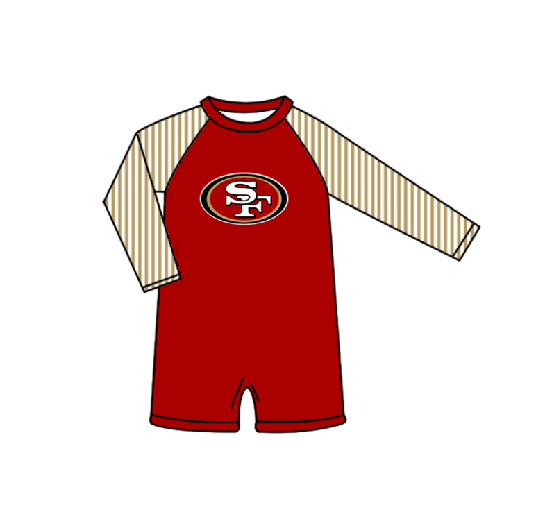 Custom moq 5 mix size milk silk summer teams baby girl boys clothes Red Two-Piece Swimsuit Set One Piece Swimsuits boy swim trunks