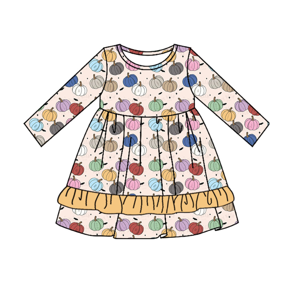 7.13 custom each style moq 5eta 4-6week Sibling Sister pumpkin baby girls sets and dress and rompers match family design