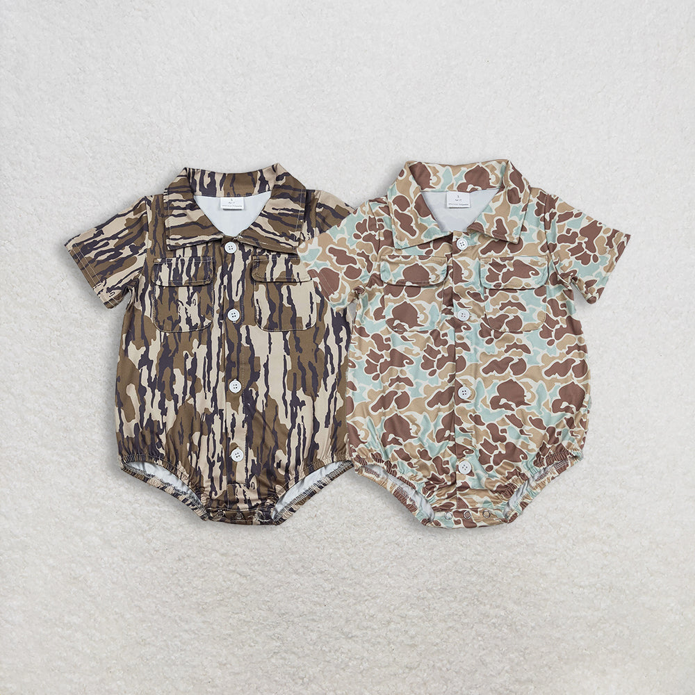 RTS NO MOQ Sibling Baby boy clothes camouflage button short-sleeved rompers