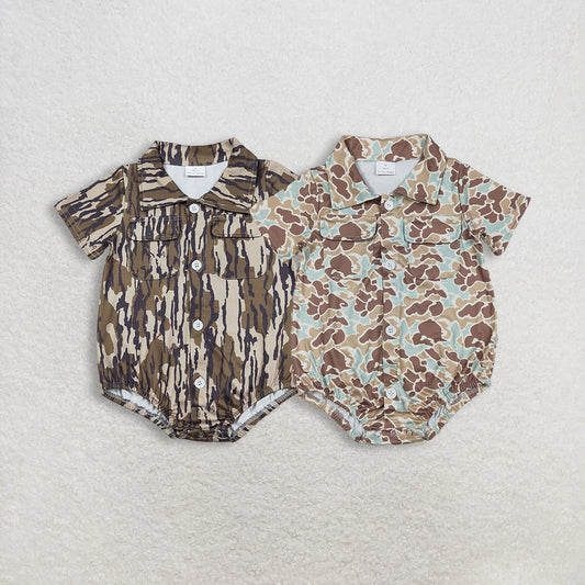 RTS NO MOQ Sibling Baby boy clothes camouflage button short-sleeved rompers