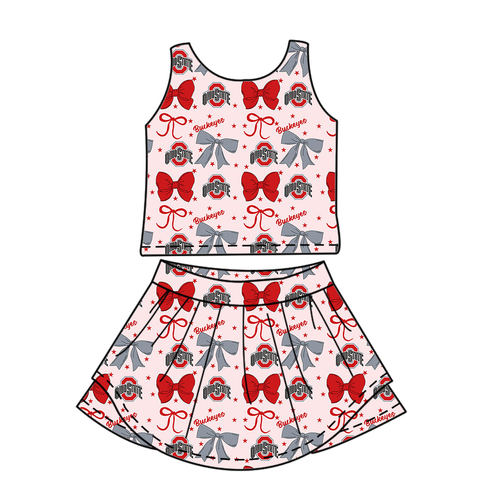 Custom moq 5 mix size milk silk summer teams baby girls clothes team bow red sleeveless skirts sets and dress 1 and dress 2 and dress 3-25.6.27