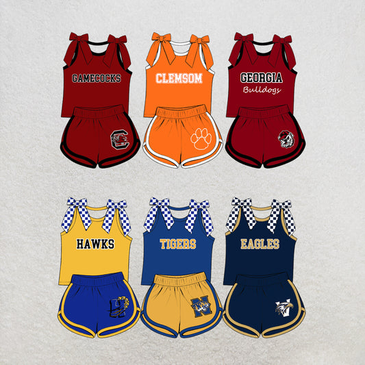 custom moq 5 mix size MSD070907 Baby Girls Bow Sleeveless Tank Top And Elastic Waist Shorts Casual Outfit