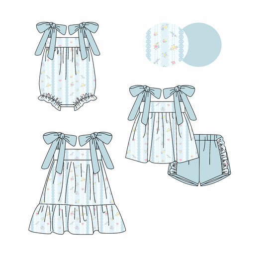 25.10.23 custom each style moq 5 eta 6-8week Sibling Sister floral baby short sleeve shorts sets and romper and dress match design