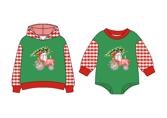25.7.10 custom each style moq 5eta 4-6week Sibling Sisters Christmas green baby boy long sleeve romper and top match family design