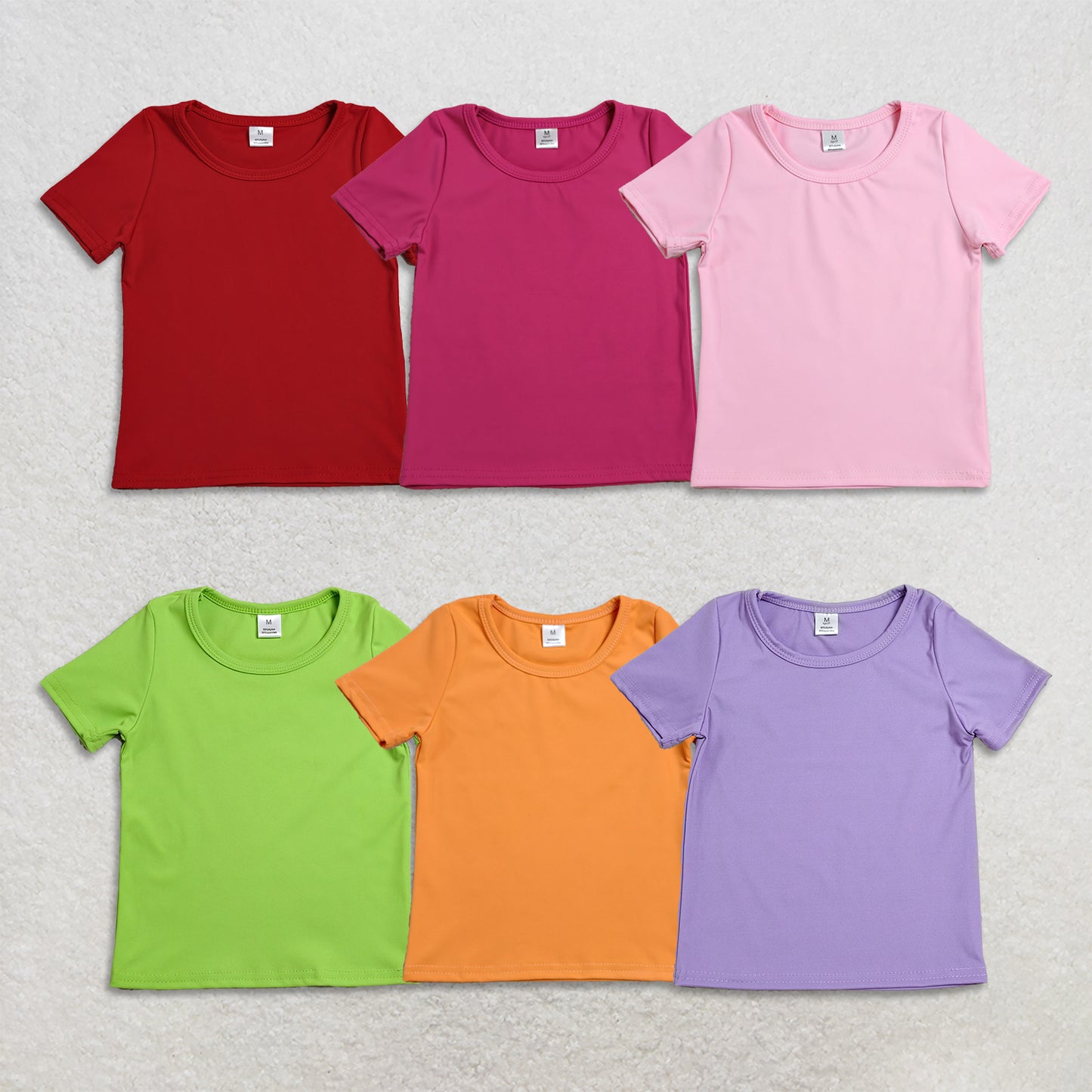 RTS NO MOQ Sibling yoga fabric cotton Baby Girls Solid Color Summer Short Sleeve Active T Shirts Sports Tops