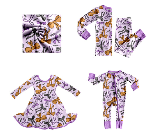 25.8.9 custom each style moq 5eta 4-6week Sibling Sister bow purple baby girl long sleeve pants sets and dress and rompers match family design