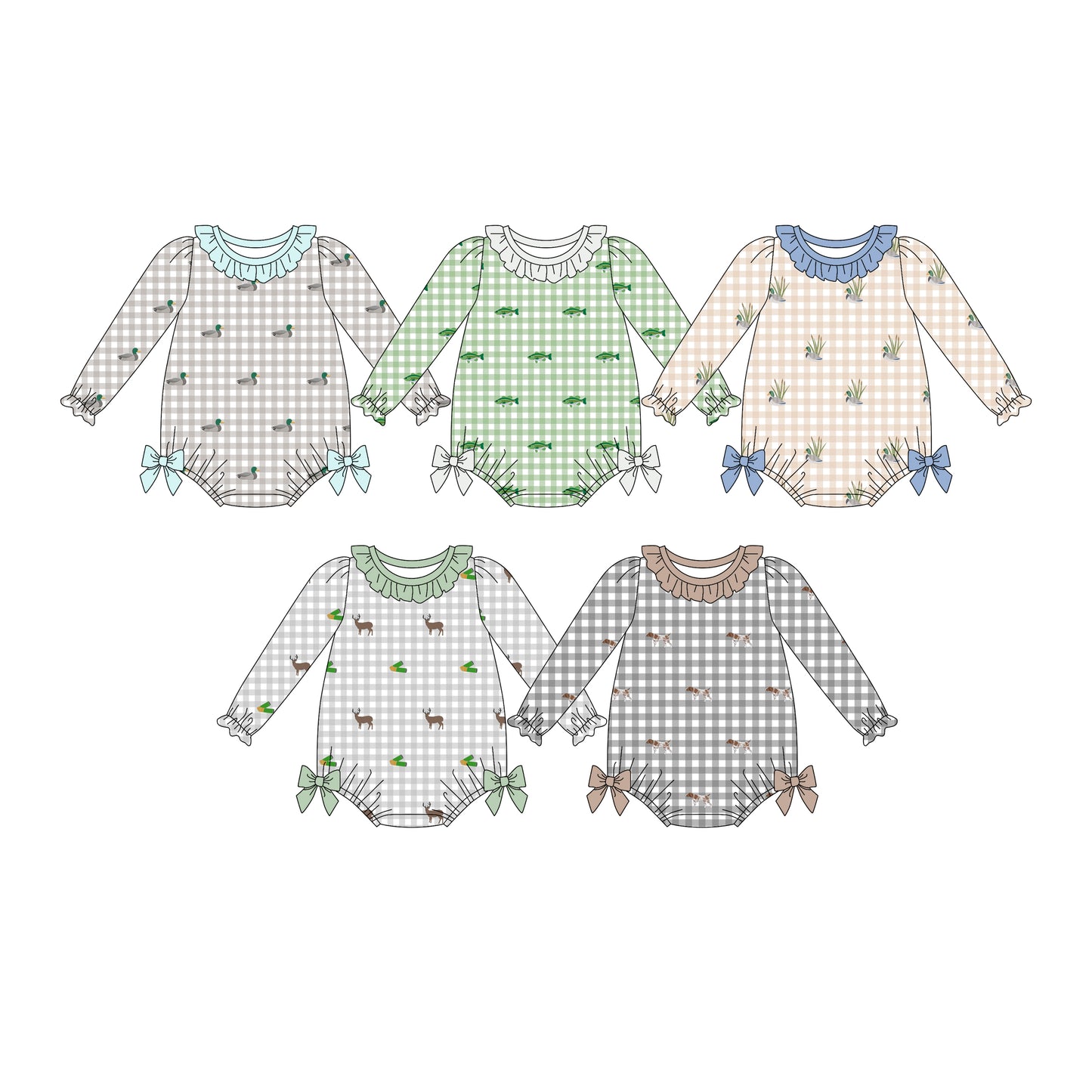 4.15  Custom moq 5 mix size Sibling Baby Boys Checked Duck Print Long Sleeve Romper