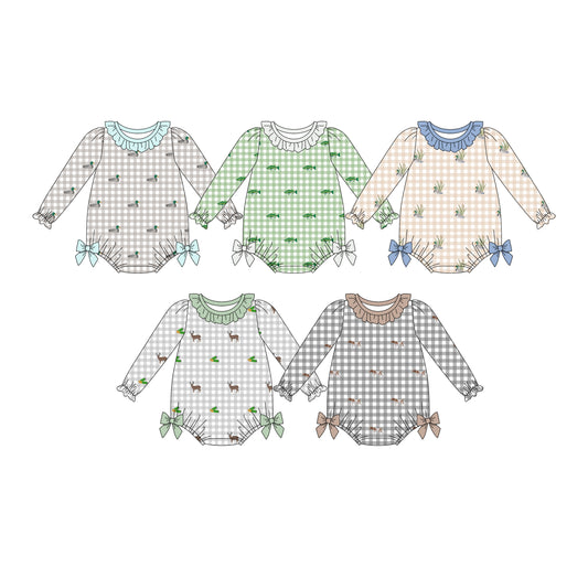 4.15  Custom moq 5 mix size Sibling Baby Boys Checked Duck Print Long Sleeve Romper