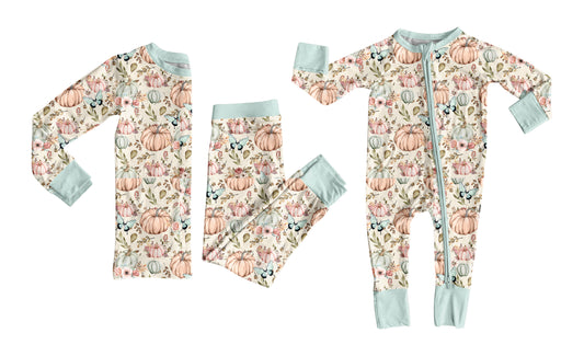 25.5.30 custom each style moq 5eta 4-6week Sibling Sisters pumpkin floral baby boy long sleeve pants sets and rompers match family design