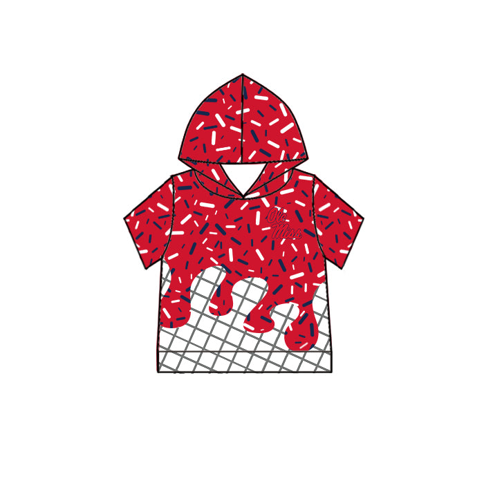 Custom moq 5 mix size milk silk summer teams Baby Camo Hooded Short Sleeve Top and Shorts Set Ice Cream Drips Red Hooded Top with Matching Shorts