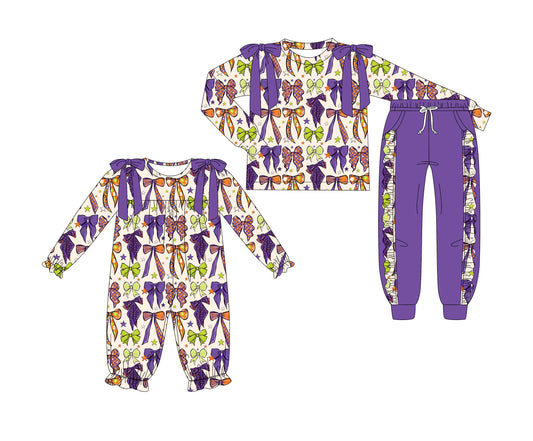 25.7.4 custom each style moq 5eta 4-6week Sibling Sisters bow baby girl long sleeve pants sets and rompers match family design