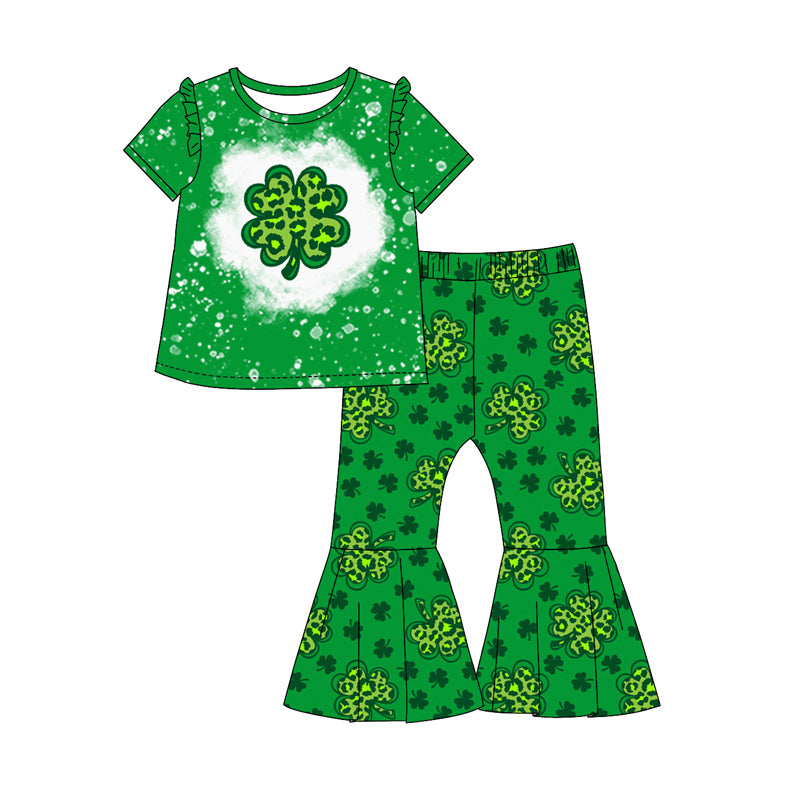 10.17 custom each style moq 5eta 4-6week Sibling Sister Four Leaf Clover green baby girl sets and dress and rompers match family design