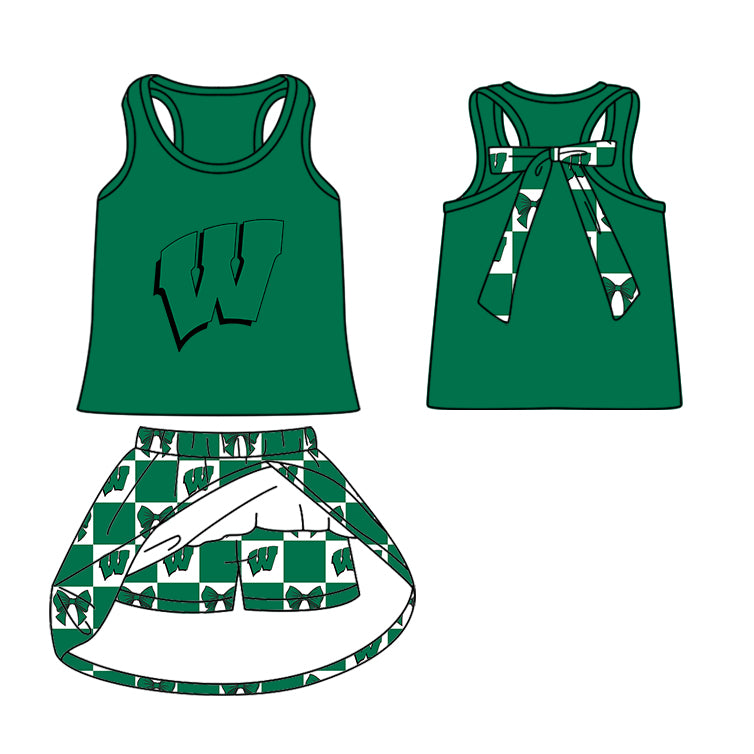 Custom moq 5 mix size milk silk summer teams Baby Girl Green Sleeveless Top Skirts Set Dress And Shorts Yoga Checked Outfit Boy's Checked Short-Sleeved Polo Shirt And Romper