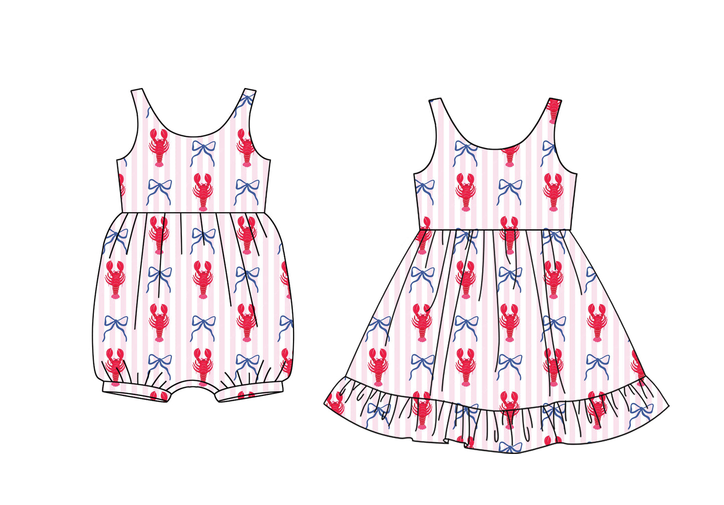 25.12.5 custom each style moq 5 eta 6-8week Sibling Sister lobster bow baby short sleeve romper and dress match design
