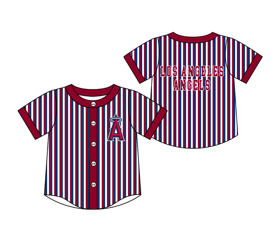 Custom moq 5 mix size milk silk summer teams Dark Red Striped Short-Sleeved Button-Down Shirt for Baby Boy Outfit