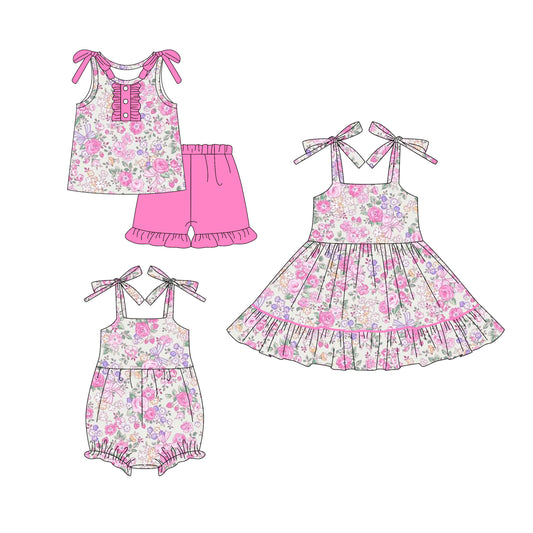 25.5.24 custom each style moq 5eta 4-6week Sibling Sisters floral baby girl short sleeve shorts sets and dress and rompers match family design