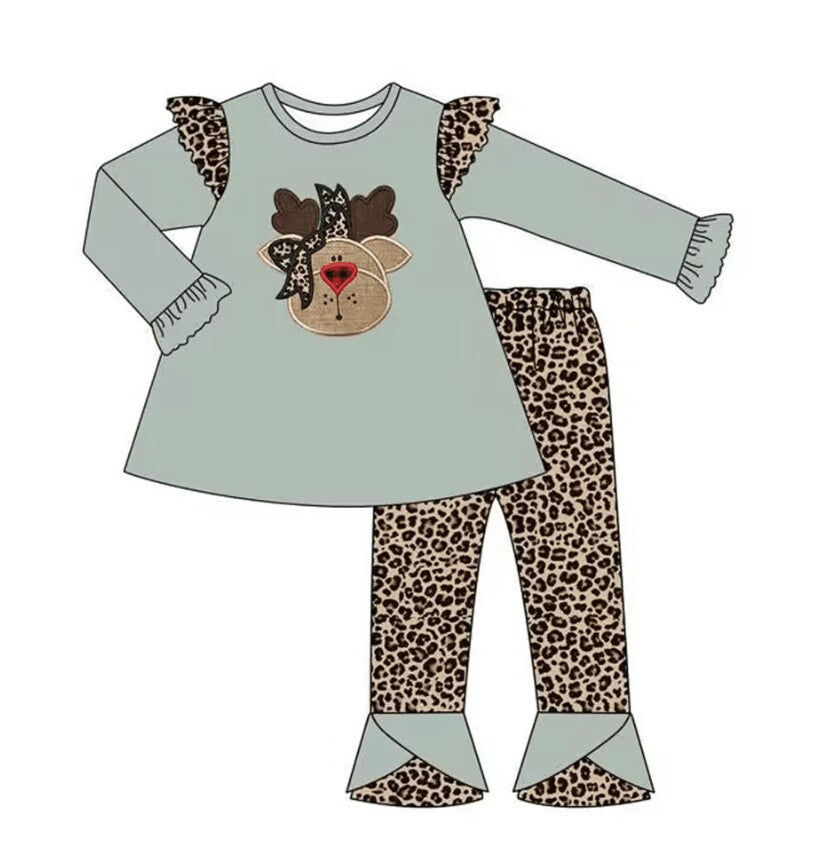 5.17custom each style moq 5eta 4-5week Sibling Sister Christmas style elk leopard print prints gray girls and boys outfits and baby romper and dress match family design
