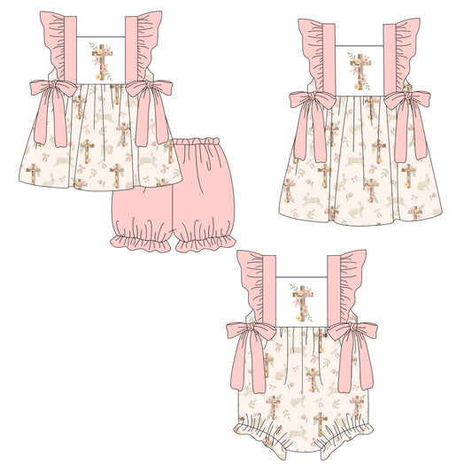 26.1.5 custom each style moq 5 eta 6-8week Sibling Sister easter bow baby short sleeve shorts sets and romper and dress match design