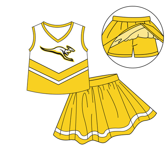 Custom moq 5 mix size milk silk eta 6-8weeks summer team yellow baby girls clothes team sleeveless skirts shorts sets-25.7.10