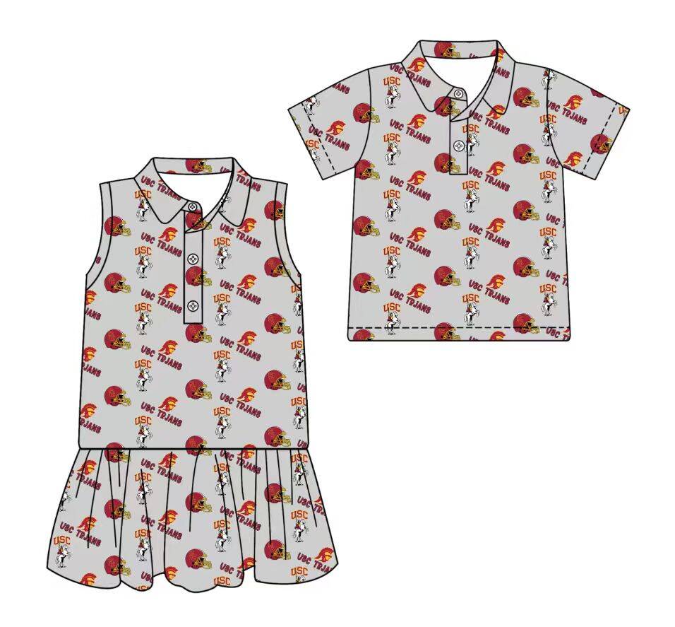 Custom moq 5 mix size milk silk summer teams Grey Sleeveless Dress for Baby Girl Short-Sleeved Polo Shirt for Boy