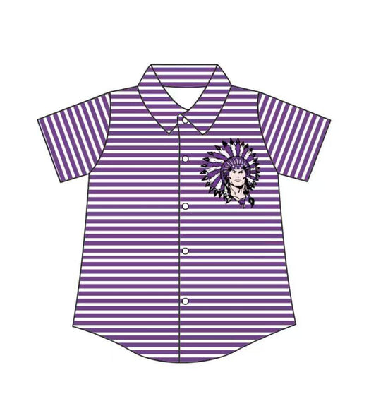 Custom moq 5 mix size milk silk summer teams Baby Boys Summer Purple Stripes Short Sleeve Button Shirts Top