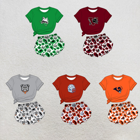 custom moq 5 mix size XY072007 Baby Girls Print Short Sleeve Crew Neck Top Leopard Print Shorts Team Outfit Set